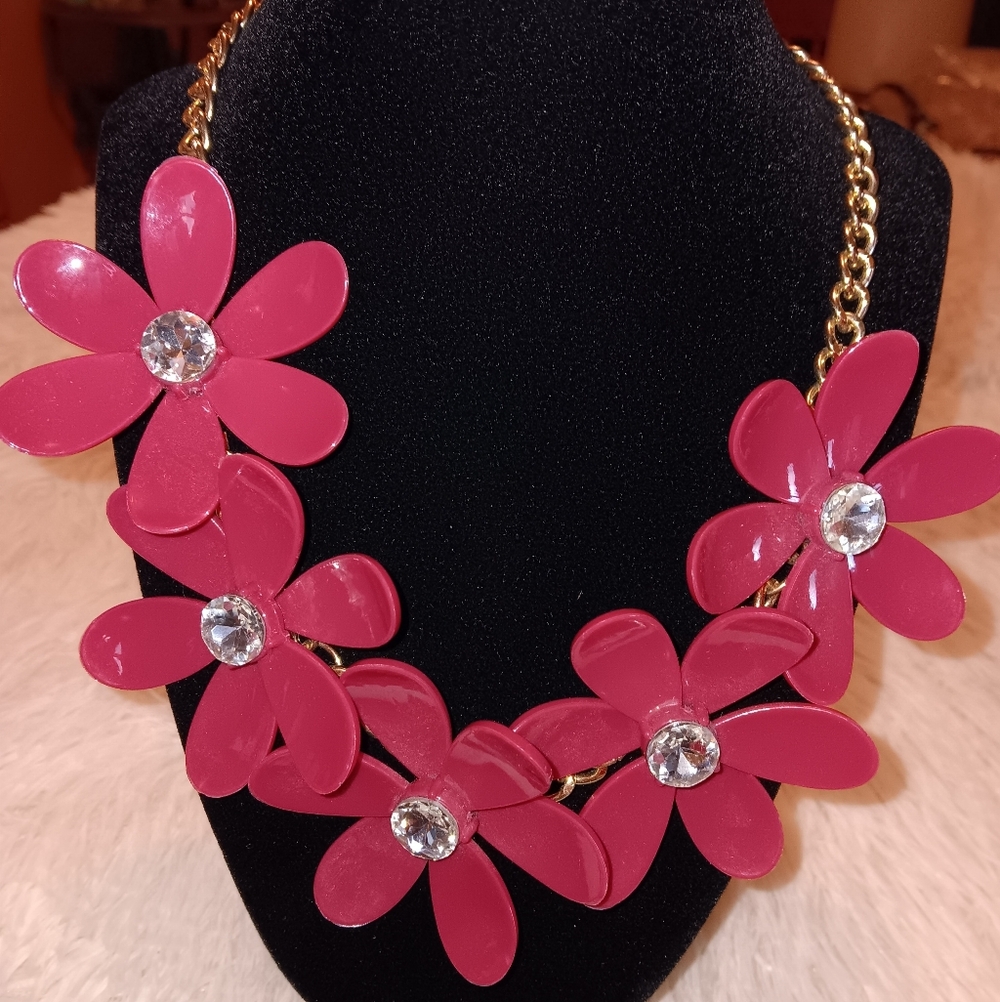 Pink Floral Statement Necklace